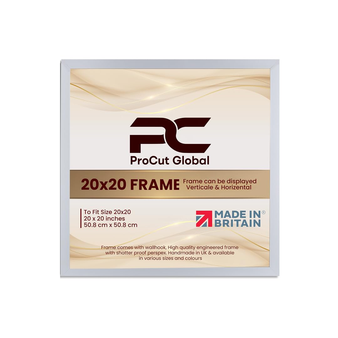 Procut Global 20X20 White Picture Frames - Modern Wooden Photo Frame with Shatterproof Perspex for Wall or Tabletop - Perfect for Posters, Certificates, Prints - Sizes & Colors Available