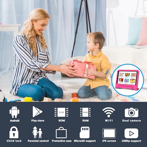 Image of Lastest Tablet Android Tablet 8 Inch with 7GB RAM + 64GB ROM + 2TB Expand, 5GWiFi, Game Guide, Bluetooth 5.0, 2MP + 5 MP Dual Camera, Long Life Battery 1280 * 800 Pixels, Tablet Protect EVA Case, Red
