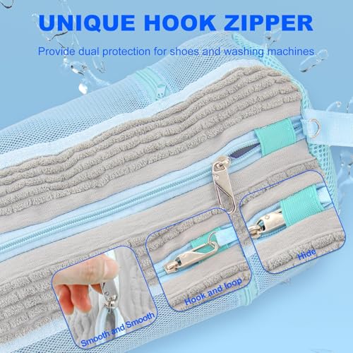 Shoe Washing Machine Bag, Laundry Shoe Bag with Side External Network for Washer and Dryer Reusable Shoe Cleaning Bag for Sneaker Tennis Unstain Cleaner Kit (2pc-gray) — view 3