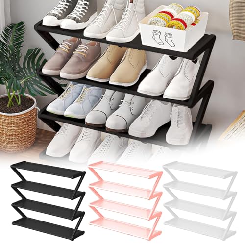 4-Tier Shoe Rack, Shoe Rack Organizer, Modern Small Shoe Shelf Storage Organizer, Free Standing Lightweight Shoe Shelf, Space Saving Free Standing Shoe Rack, for Closet Entryway Bedroom (Black)