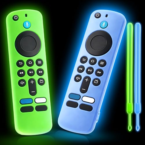 (2 Pack) OneBom Silicone Remote Cover for (newestmodel) Stick HD(2026 Release) 4K Plus Remote Controls Glow in The Dark Anti Slip Shockproof Protective Case with Lanyard (Glow Green&Glow Blue)