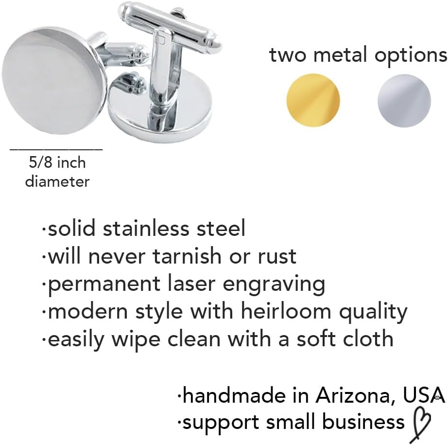 Love, Georgie Father of the Bride, I Love You First Cufflinks, Wedding Day Gift for Dad from Daughter, Round Steel or Gold Cufflinks