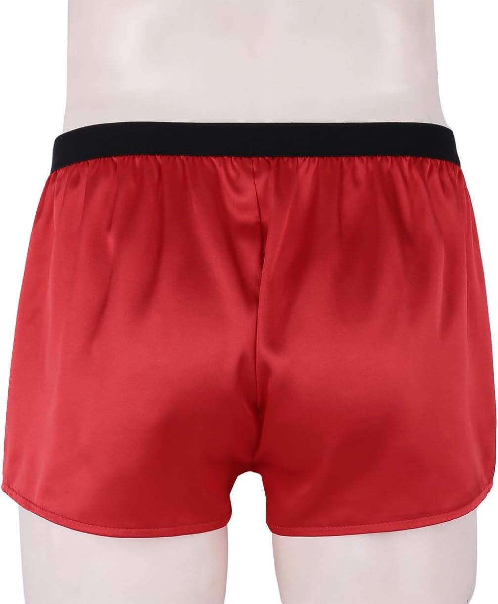 FEESHOW Men's Satin Silky Boxer Trunks Brief Underwear Casual Sport Shorts Swimwear