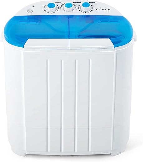 Portable Twin Tub Washing Machine 5 KG Total Capacity Washer And Spin Dryer Combo Compact For Camping Dorms Apartments College Rooms 3 KG Washer 2 KG Drying Blue&White[Energy Class A+]