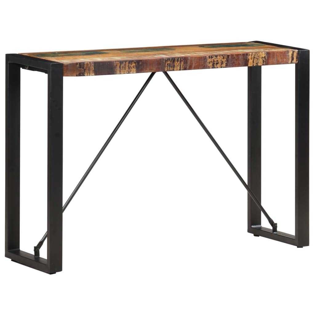 Tavolo consolle in legno massiccio anticato con gambe in acciaio, 110 x 35 x 76 cm, tavolino e tavolino per soggiorno, corridoio, camera da letto, con spazio e ripiano