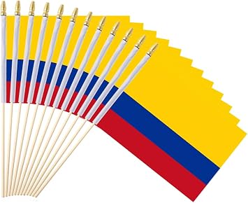25Pack Small Colombia Flag Handheld Mini Colombian Flag on Stick 5x8 Inch