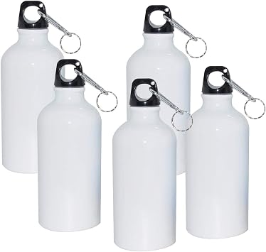 Intbuying 5pcs Blank Coated 600ml Aluminium Water Bottle for Sublimation Heat Press Transfer Printing Crafts