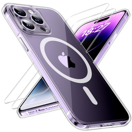 TOCOL Magnetic for iPhone 14 Pro Max Case, [Non-Yellowing] [Full Camera Protection] [Compatible with Magsafe] [15FT Military Grade Protection] Bumper for iPhone 14 Pro Max 6.7 Inch (Clear)