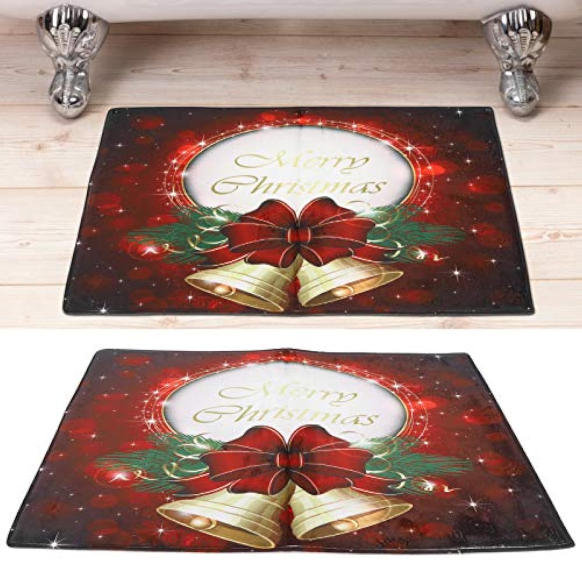 Durable Non-Slip Kitchen Floor Mat, Red Bell Design