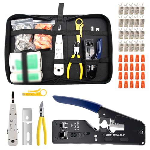 Pince à sertir RJ45, kit d'outils réseau avec 20 connecteurs RJ45 Cat7/Cat6a Pass Through,...