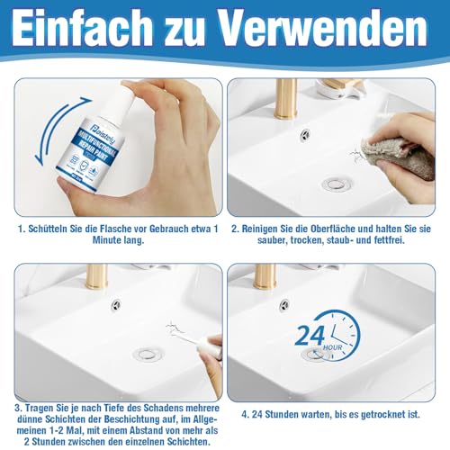 Paistely Porzellan-Reparaturset, Emaille Reparatur Lack 30 ml, Badewannenlack Weiß, Schnell und Wasserfest Fliesenreparatur Lack für Badewannen, Waschbecken, Fliesen (Reparaturfarbe 30ML)
