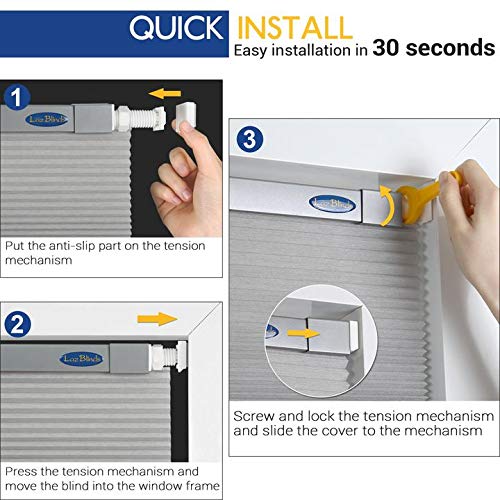 Lazblinds Cordless Cellular Shades No Tools No Drill Light Filtering Cellular Blinds For Window Size 22'' W X 64'' H, Dovy Grey #TOP5