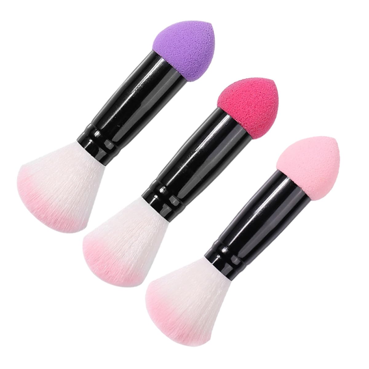 Double Sided Makeup Brush Set 3Pcs Blending Blush and Concealer Brushes for Women Facial Cosmetics Application with Rose Red Pink and Purple Handles