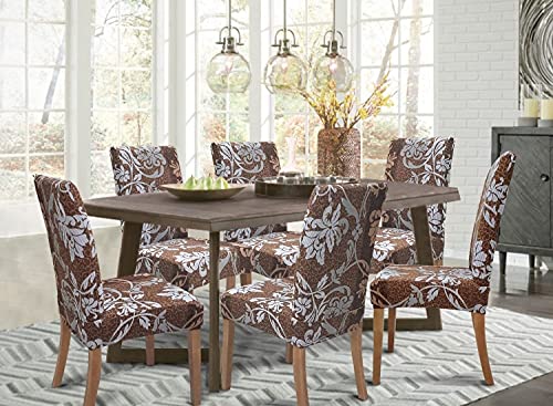 Image of SPRINGRICO Chair Covers for Dining Room, Universal Stretch Fit Washable Kitchen Parson Seat Cover, Spandex Removable Protector Slipcover for Restaurant, Hotel, Ceremony (Set of 4, Floral BROWN1)