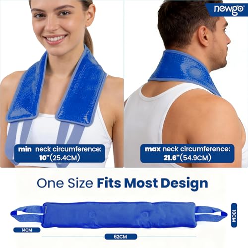 Image of NEWGO Ice Pack for Neck Pain Relief With Strap, Reusable Cold Pack Wrap for Injuries, Sports, Swelling, Cervical Surgery Recovery - 24.8 inch x 4.13 inch - Navy Blue
