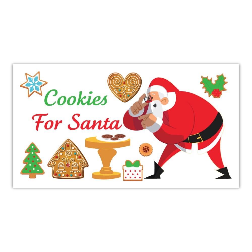 Pack of 24 Santa Cookies Stickers (64 mm x 33.8 mm) Christmas Sweets Paper Stickers for Party Bags, Crafts and Sweet Cones Papa Prints®