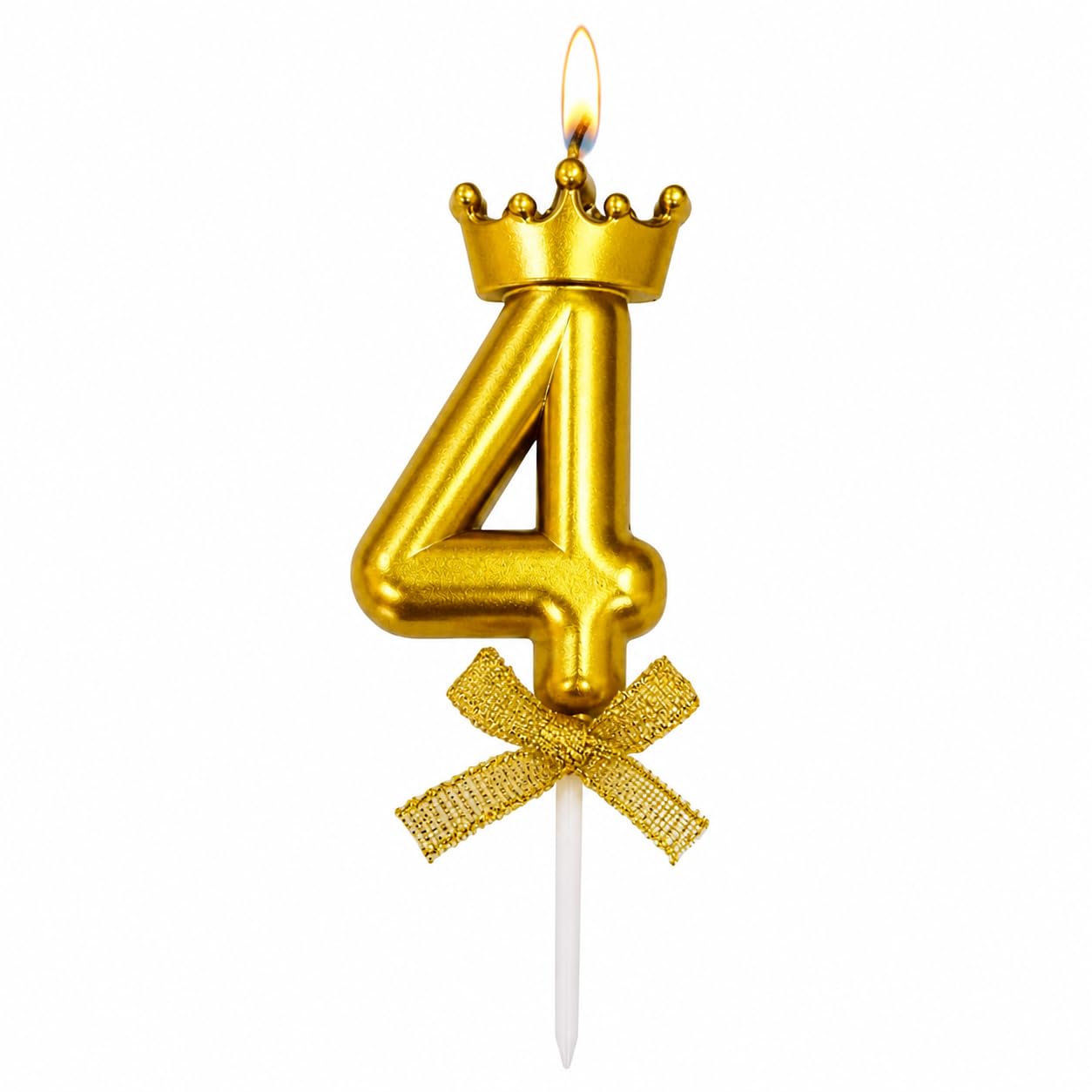 Fun Affairs Number 4 Unscented Candle with Crown 3 inch for 4th Birthday Party, Wedding Anniversary, Engagement, Theme Party Celebration Cake Topping Decoration Gold, Numeric 4