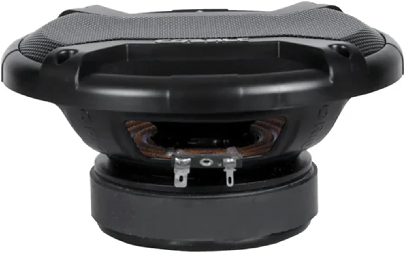 Bottom view of a single ORION Cobalt Series CM655DC 6.5-inch midbass loudspeaker, showing the voice coil terminals.