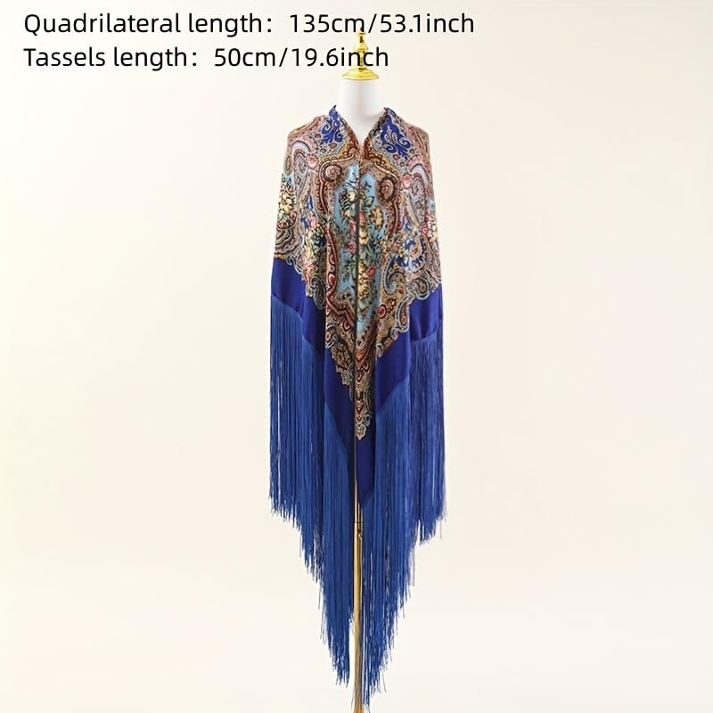 Super national print square long fringe retro style multi-functional four seasons universal oversized shawl square scarf3