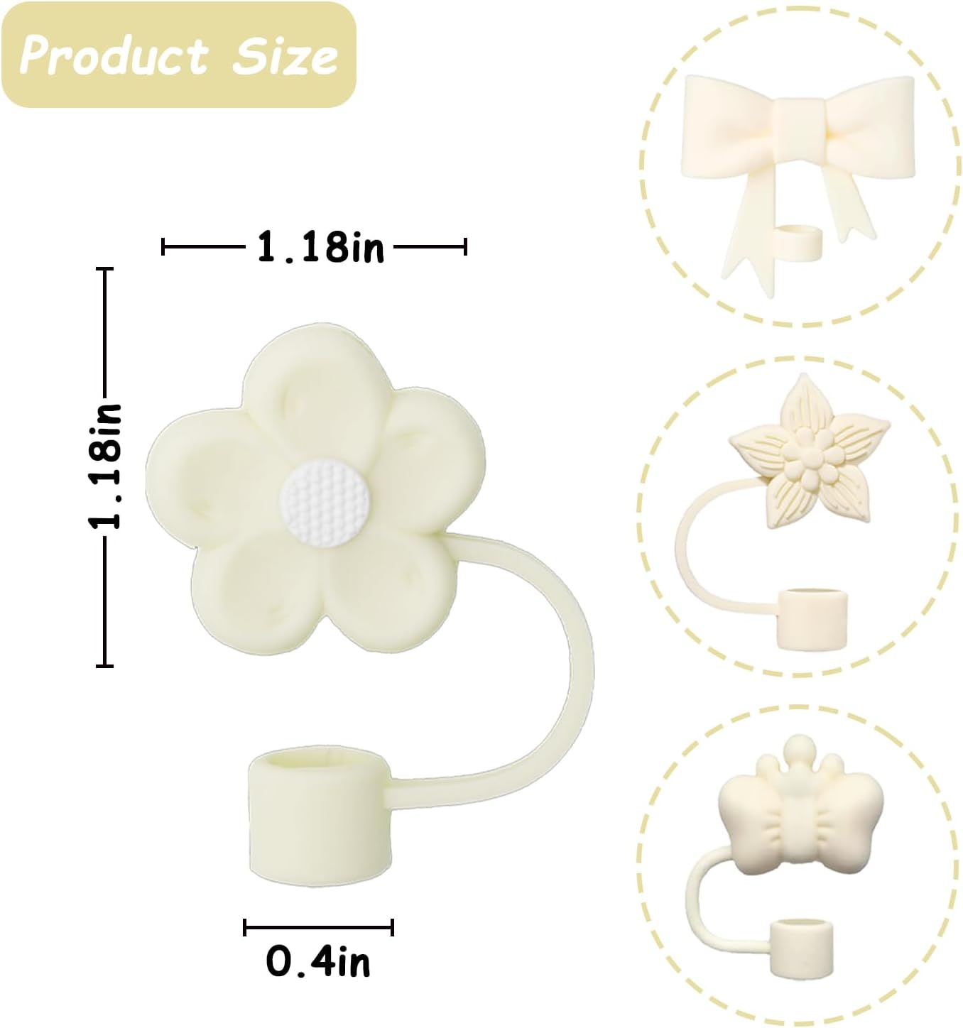 4 Pcs 0.4in Straw Cover for Stanley Cup, Silicone Straw Topper Set for 30&40oz Stanley Tumbler, Fit for 10mm/0.4in Straws (Cream) image 3