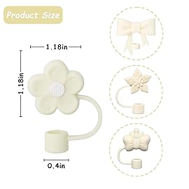 4 Pcs 0.4in Straw Cover for Stanley Cup, Silicone Straw Topper Set for 30&40oz Stanley Tumbler, Fit for 10mm/0.4in Straws (Cream)