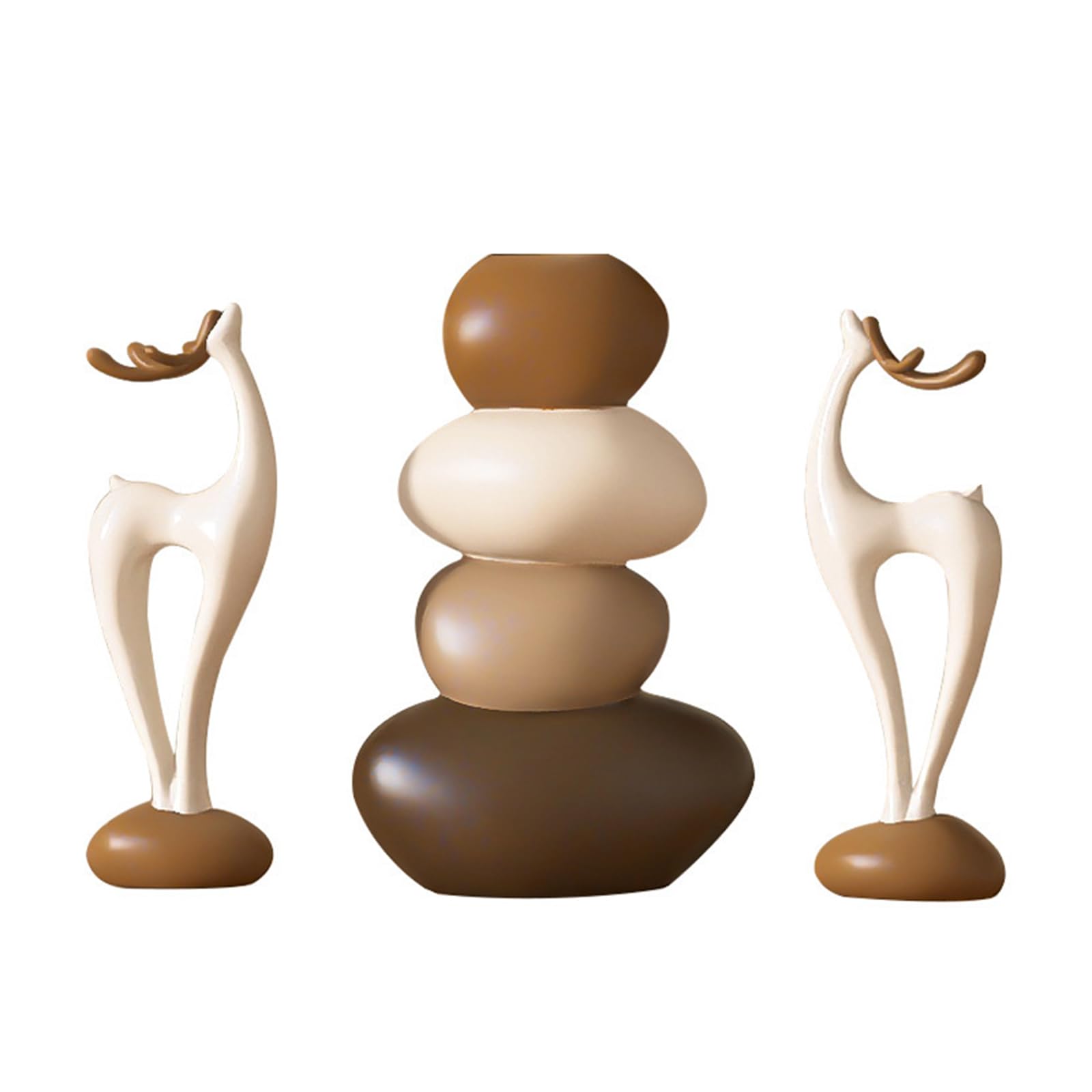 Shurhome Deer And Vase Resin Deer Figurine With Stacked Stone Flower Deer Statues Small Animal Sculptures Stacked Stone Flower Vase Ornament Home Decors Collectibles