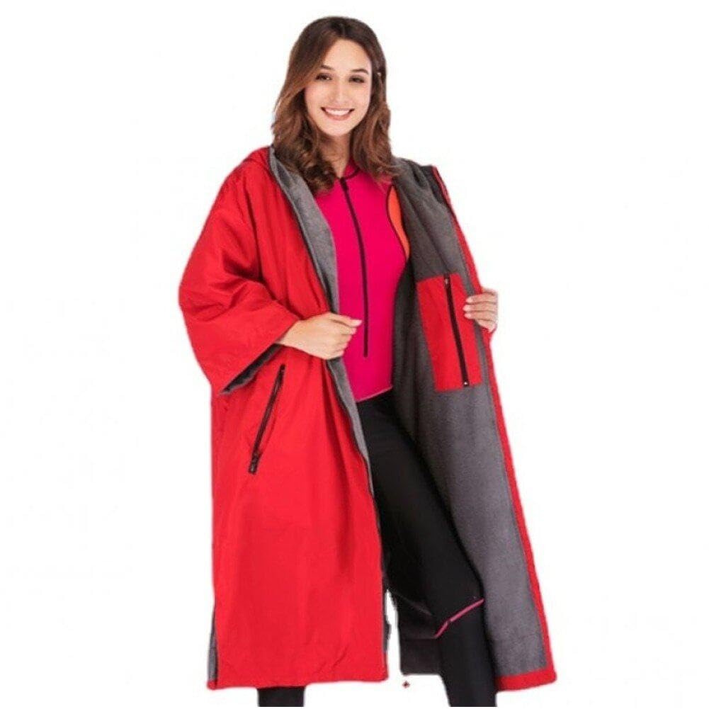 Robe de changement de surf doublée toison isolante et coupe-vent extérieur