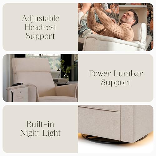 Image of Namesake Willa Deluxe Power Recliner Glider, Performance Beach Eco-Weave | GREENGUARD Certified Recliner w / 270 Swivel - Built-in USB Charging Port w / Heat & Massage - Water & Stain Resistant Fabric