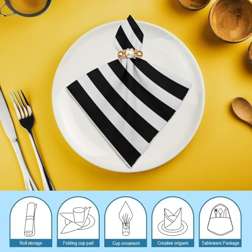 Servilletas de Tela a Rayas Blanco y Negro 4 pcs miniatura 7