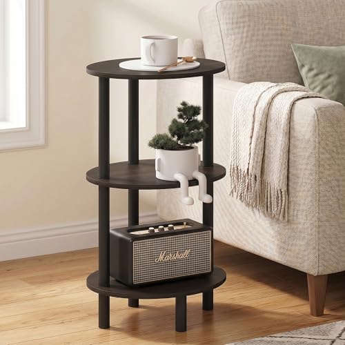 Mikkagu 3-Tier Oval End Table, Bedside Table, Night Stand, Side Table, for Bedroom, Living Room, Espresso/Black