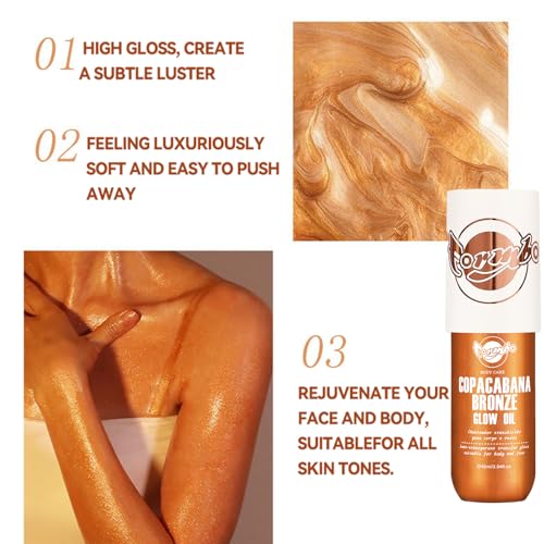 Body Glow Oil,Shimmering Highlighter Liquid with Warm Bronze Glow, 90ML Non-Sticky & Lightweight Moisturizer for Face&Body Beach Vacations&Evening Glow(03#) — view 3