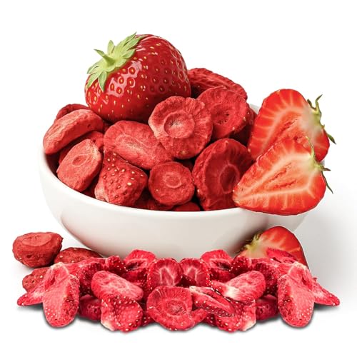 Freeze Dried Strawberry Slices 500g – Freeze-Dried Sliced Strawberries Slice Fruit Chips Freezer Dry Bulk 100% Natural Unsweetened Raw for Baking Breakfast Porridge Smoothies Cake Decoration