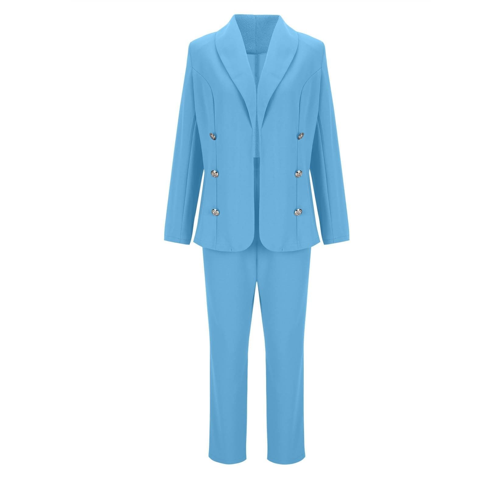 Generico Tailleur Donna Eleganti Due Pezzi Completo Con Revers E Bottoni Curvy Abbigliamento Casual Maniche Lunghe Pantaloni E Giacca Tailleur Blazer Slim Fit Per Ufficio Occasioni Formali E Business