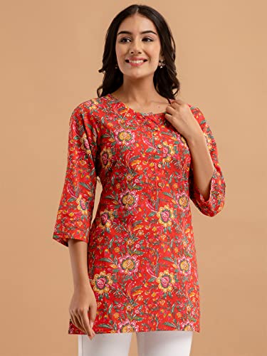 Image of feranoid Women Cotton Printed Straight Short Kurti