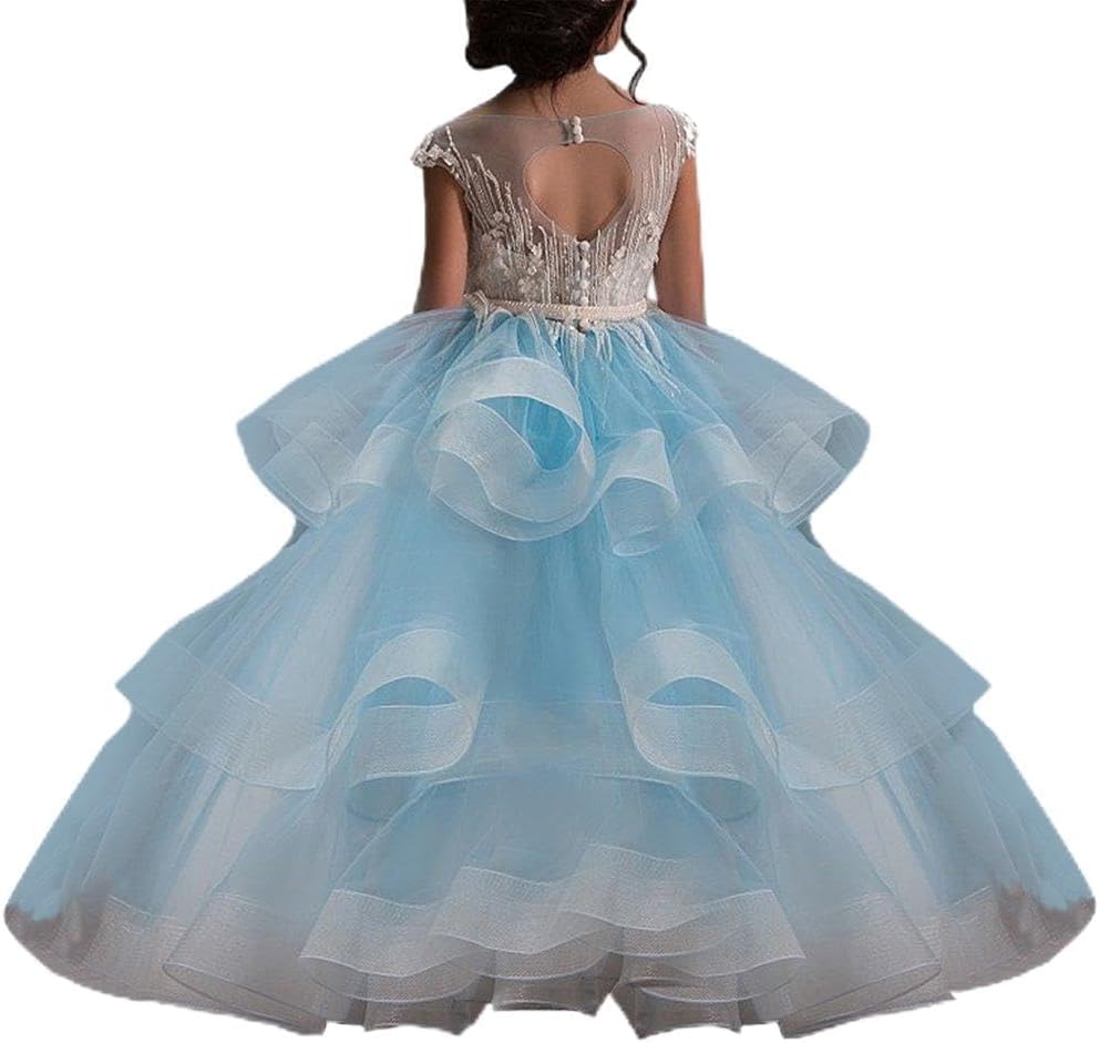 WDE Long Little Girls Pageant Dresses for Wedding Kids First Communion Prom Ball Gown