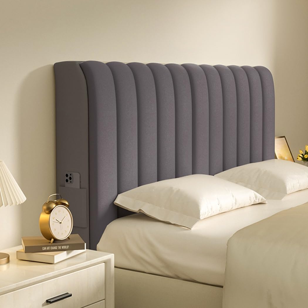 Velvet Headboard Cover with Padding - Universal Bed Head Cover for Double/King Size, Elastic Anti-Scratch with Pockets for Metal/Wooden Frames (Color: Black Gray, Size: 150cm) — image 1