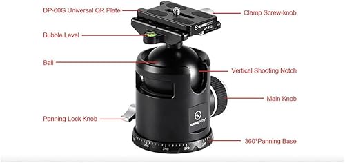 Miniatura 4 de SUNWAYFOTO Epic EB-52 - Cabezal de bola de trípode de 2.047 in y placa QR compatible con Arca/RRS Sunway