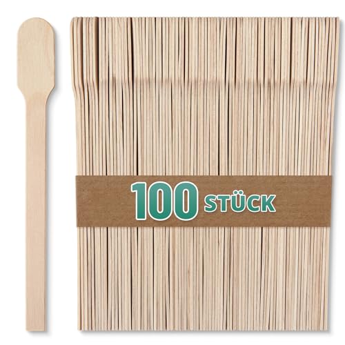 100 Rührstäbchen aus Holz – 11 cm lange Einweg Holzstäbchen aus Birkenholz – Lebensmittelecht, Kompostierbar, Für Heiß- & Kaltgetränke – Kaffee Zubehör, To Go & Barbedarf