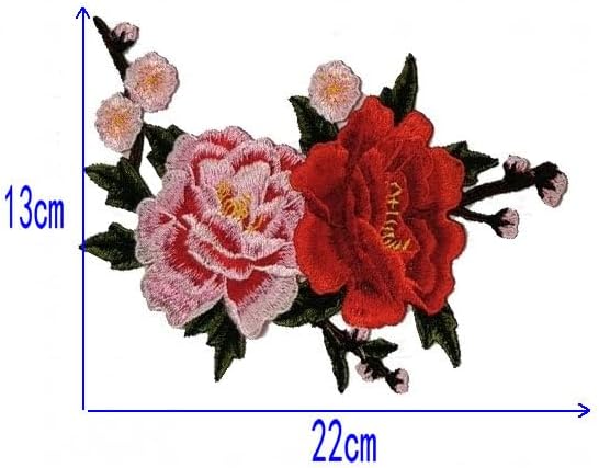 2pcs/lot Pink Beautiful Flowers Large Peony Embroidered Sewing Applique Patches