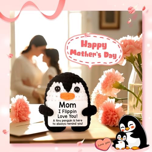 Mothers Day Birthday Gifts for Mom from Daughter Son, Handmade Crochet Mini Penguin Mom Gifts for Mother‘s Day Birthday Mama Mommy Mother in Law Bonus Step, Funny I Love You Moms Small Cute Decor - View 7