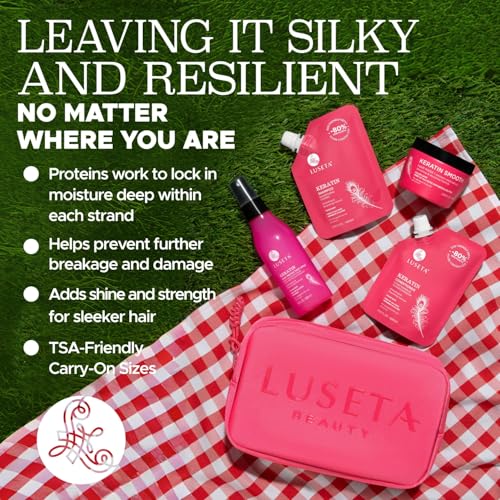 Luseta Keratin Jet-Set Hair Smooth Kit Travel Shampoo and Conditioner for Dry,Damaged and Color Treated Hair Moisturizing and Smoothing Hair Care Set Travel Size Reduce Breakage Color Safe - Thumbnail 4