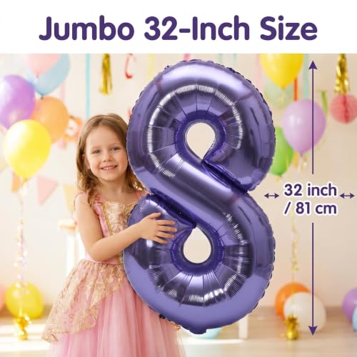 Image of YPSelected 32 Inch Large Foil Helium Number Balloon Birthday Wedding Party 0-9 (Purple, 8)