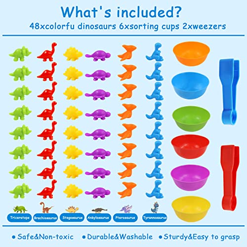 Counting Dinosaurs Toys Matching Games With Stacking Bowls Preschool Color Sorting Learning Activities For Math Montessori Stem Educational Sensory Toys Great Gift For Toddlers 3 4 5 Years Old Boys #TOP1