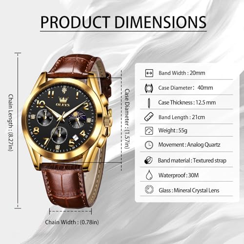 Image of OLEVS Men's Watches Brown Leather with Date,Casual Watches for Men,Large Face Watches Men,Chronograph Mens Watch,Sport Waterproof Business Dress Analog Quartz Men's Wrist Watches Reloj De Hombre