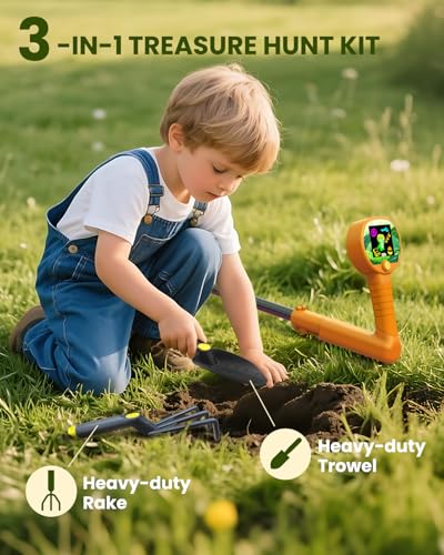 Image of Metal Detector for Kids, Intuitive Color LCD Display, 6.7 inch Glowing LED Coil, Kid-Safe Lightweight with Adjustable Handle & 4 inch Precision Deepth, Perfect Educational Gift for Kids Ages 3-12, Orange