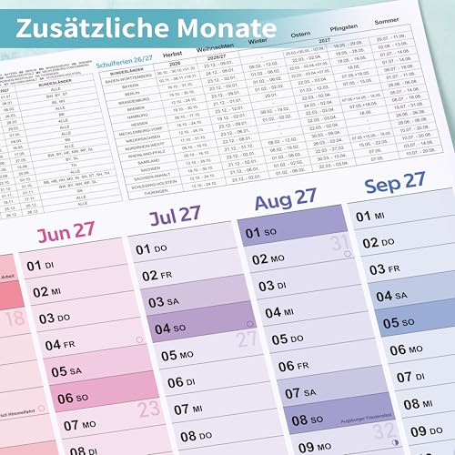 Wandkalender 2026 2027, Kalender 2026 2027 Wandkalender XXL (97 x 70 cm) in Poster Größe, Jahresplaner Querformat, Gefaltet - Wandplaner 2026 2027, Jahreskalender, Plakatkalender. 1 Stück