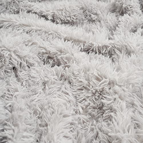 Sienna Super Fluffy Fleece Throw Shaggy Faux Fur Blanket Warm Long Pile Reversible For Sofa Chair Bed - 60" X 80", Silver Grey #TOP3