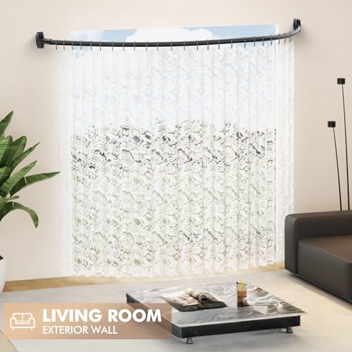 Bonpally Curved Shower Curtain Rod 40-72 Inches Adjustable, Aluminum Rustproof Shower Rod, Curved Shower Rods for Bathroom, Bathtub, Stall, Black, Need to Drill image 9