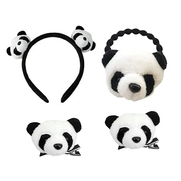 4pcs Cute Panda Hair Accessories Set Adorable Headband Clips Hair Ties for Parties Photoshoots Daily Use for Girls Women