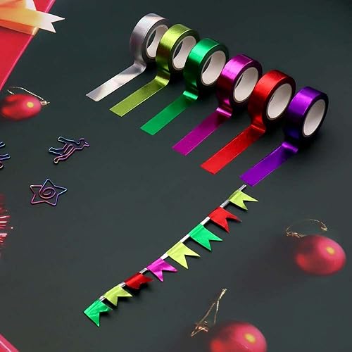 Miniatura 7 de Juego de 6 cintas adhesivas washi holográficas plateadas de papel metálico para proyectos de arte, manualidades, cintas de envoltura de regalos (6